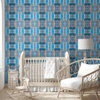 Papel Pintado Patrón vintage geométrico azul y gris de tamaño L