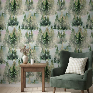 Papel Pintado Patrón Wonderland De Oro Y Verde Invierno