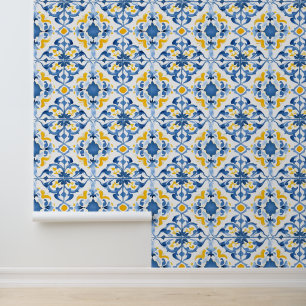 Papel Pintado Patrones de Baldosas Mediterráneas Diseño de Mármo