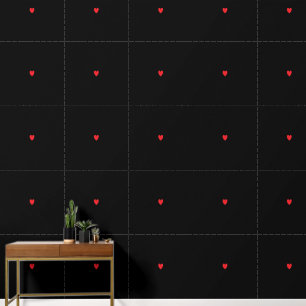 Papel Pintado Patrones de corazón rojo Color negro Personalizado