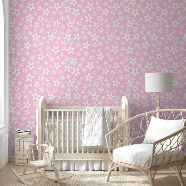 Papel Pintado Patrones de flor rosa Peluca floral y palo (Niños)
