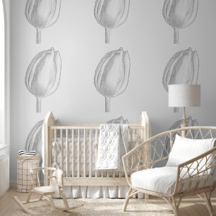 Papel Pintado Patrones de flores grises Tulipanes Flores Art Ele