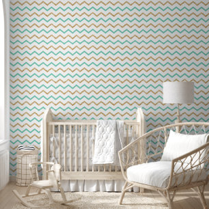 Papel Pintado Patrones de Línea en Zigzag Suave Azul Verde y Dor
