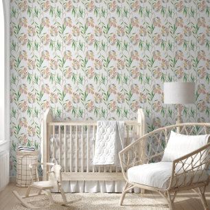 Papel Pintado Peach & Green Leaves Vines Pattern
