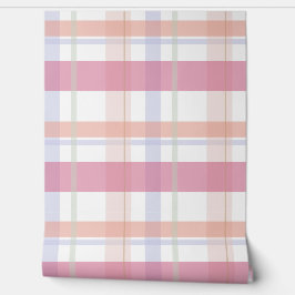 Papel Pintado Peach Peach Plaid Pink Patterado Simple Elegante