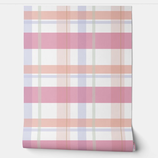 Papel Pintado Peach Peach Plaid Pink Patterado Simple Elegante (Desenrollar)