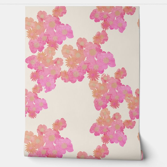 Papel Pintado Peach Pink Flowers (Desenrollar)