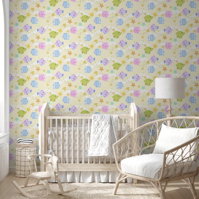 Papel Pintado Peces Lindos Amarillo Pastel (Niños)