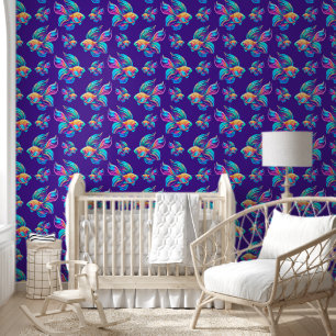 Papel Pintado Peces ocupados azul profundo