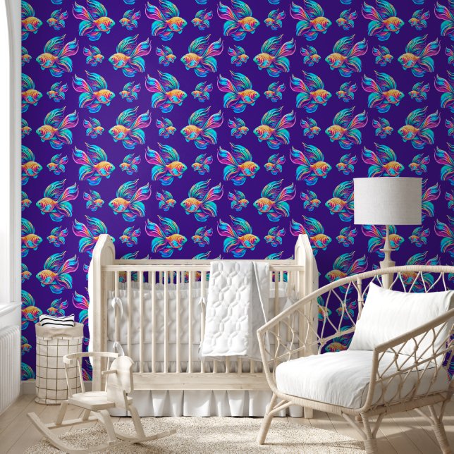 Papel Pintado Peces ocupados azul profundo (Niños)