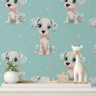 Papel Pintado Pegatinas de guardería de lazo rosa de cachorro ad