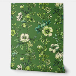 Papel Pintado Peinado y palo floral verde y blanco natural