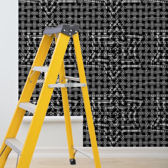 Papel Pintado Pelo y palo Black White Stars Tejido patrón (Peel and Stick Black White Stars Weave pattern Wallpaper)