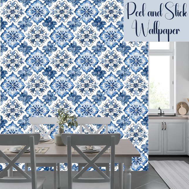 Papel Pintado Pelo Y Palo De Patrón Azul Azul Mediterráneo Boho (Subido por el creador)