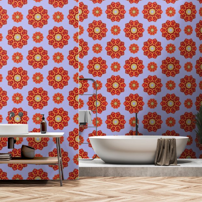 Papel Pintado Peón geográfico rojo en azul (Baño)