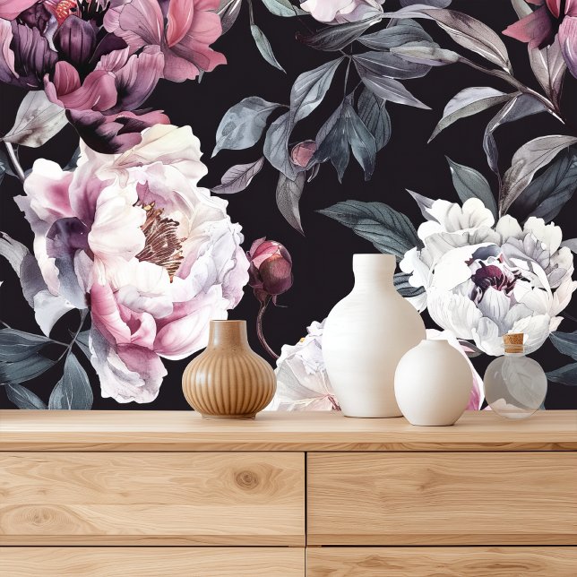 Papel Pintado Peonía de acuarela floral oscura (Subido por el creador)