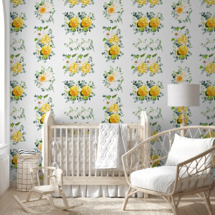 Papel Pintado Peonia floral Hydrangea Foliage Verde Amarillo