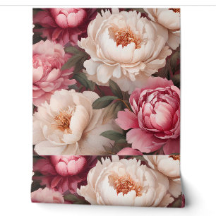 Papel Pintado Peonía floral Rosa y Tapiz Blanco