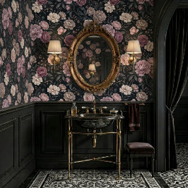 Papel Pintado Peonía y Rosa Botánicas Florales Oscuras Malhumora