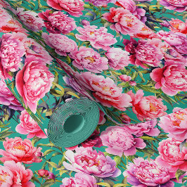 Papel Pintado peonías de amor magníficas sobre verde menta