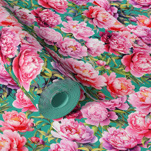 Papel Pintado peonías de amor magníficas sobre verde menta