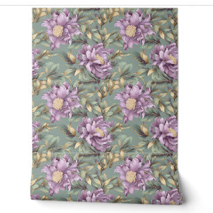 Papel Pintado peonías elegantes de flores verdes y púrpura
