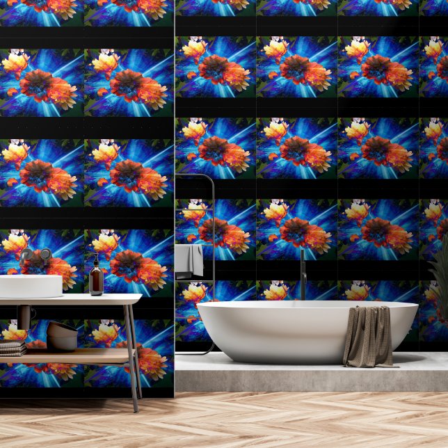 Papel Pintado Peonies con luz azul (Baño)
