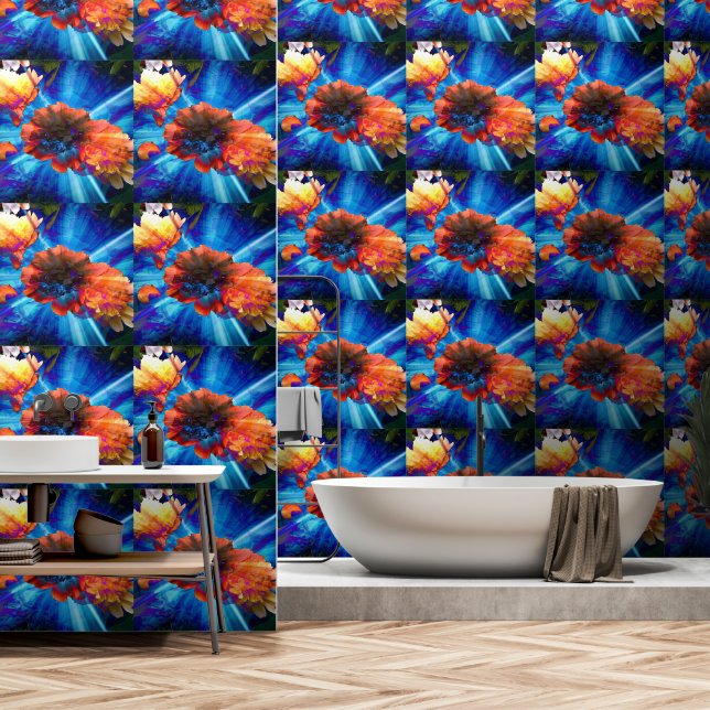 Papel Pintado Peonies con luz azul (Baño)