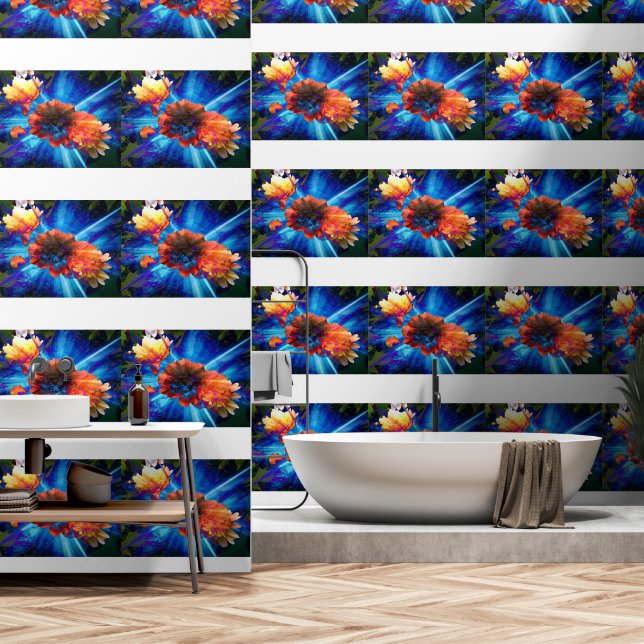 Papel Pintado Peonies con luz azul (Baño)
