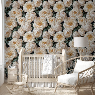 Papel Pintado Peony gold white seamless pattern country flower
