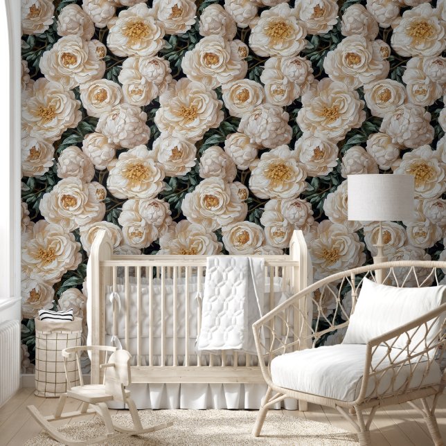 Papel Pintado Peony gold white seamless pattern country flower (Niños)