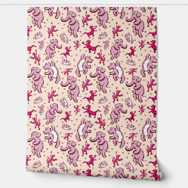 Papel Pintado Pequeña guardería con crema rosada de animales de 
