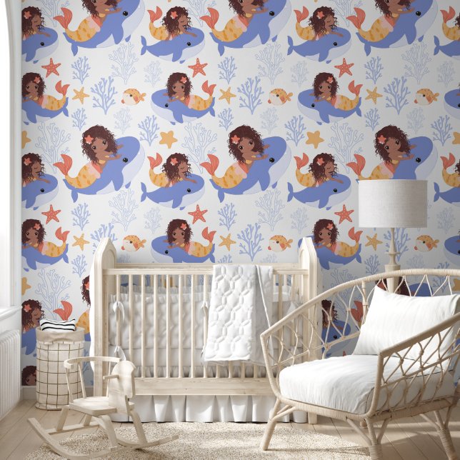 Papel Pintado Pequeña y oscura Chica de la ballena de sirena (Niños)