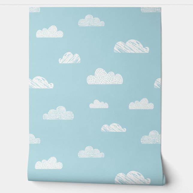 Papel Pintado Pequeñas nubes lisas en azul claro (Desenrollar)