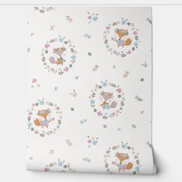 Papel Pintado Pequeño Fox de Caída Cuta con crema de flores