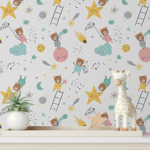 Papel Pintado Pequeño Osito Estrellas Caprichoso Cuarto de Niños
