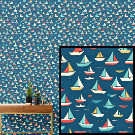Papel Pintado Pequeños barcos de vela, azul rojo náutico