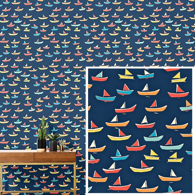 Papel Pintado Pequeños barcos de vela en azul oscuro y náutico (Subido por el creador)