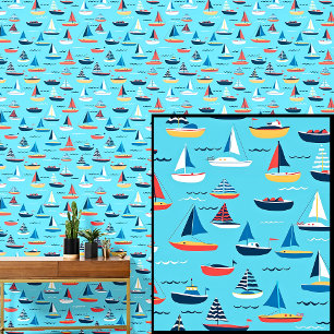 Papel Pintado Pequeños barcos de vela en el mar, acuático azul