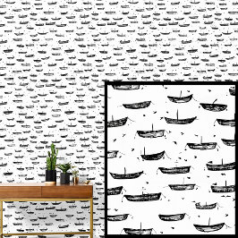 Papel Pintado Pequeños botes se dinamizan en botes de fila blanc