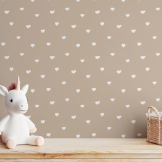 Papel Pintado Pequeños Corazones Blancos Gris Cálido Terroso Neu
