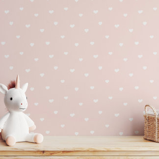 Papel Pintado Pequeños Corazones Blancos Muted Neutro Rosa Beige
