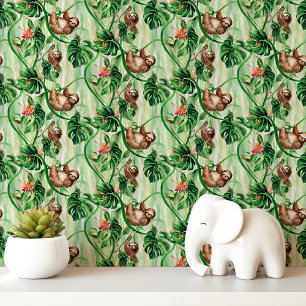 Papel Pintado Perezoso y Hojas Tropicales