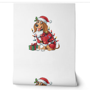 Papel Pintado Perro Coonhound Divertido Santa Luces Navideñas Co