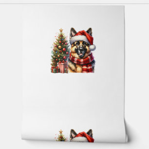 Papel Pintado Perro pastor alemán lindo árbol de Navidad Santa H