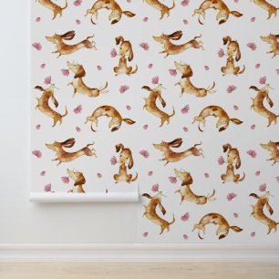 Papel Pintado Perros Dachshund Puppy Perros Pink Floral