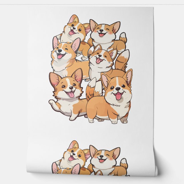 Papel Pintado Perros felices de Corgi (Desenrollar)