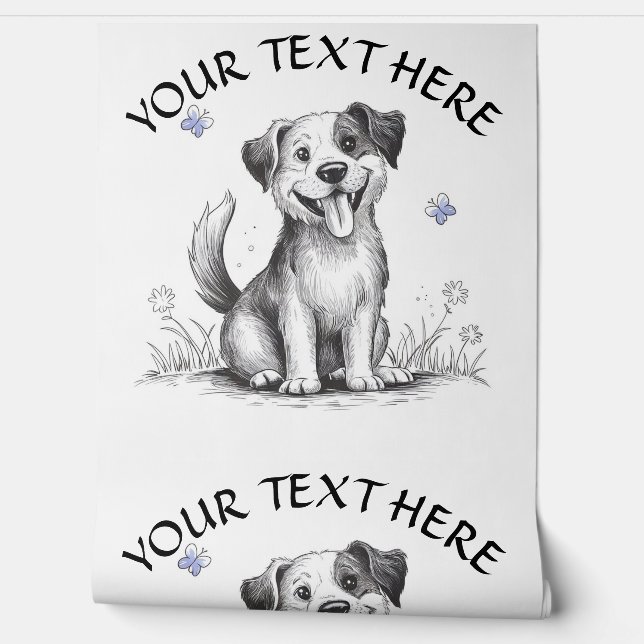 Papel Pintado Personaliza el perro con cachorro y las mariposas  (Desenrollar)