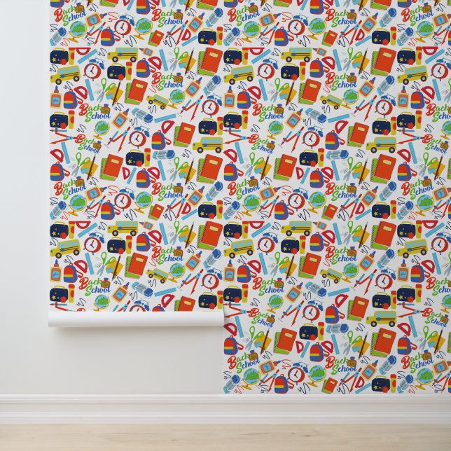 Papel Pintado Personalizable vibrante de vuelta al patrón escola (Solicitud)