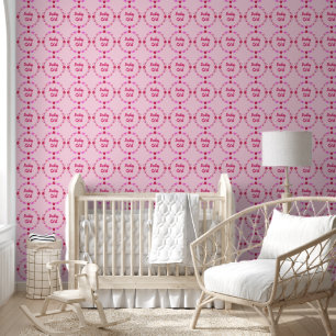 Papel Pintado Personalizado de mariposas y flores para bebé rosa